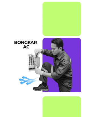 Teknisi sedang membongkar unit AC lama dengan layanan service AC terdekat yang profesional.