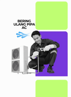 Teknisi AC melakukan bering ulang pipa AC untuk memperbaiki aliran freon dengan layanan service AC terdekat.