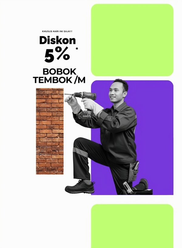 Proses bobok tembok untuk pemasangan pipa AC pada rumah dan kantor dengan hasil rapi.