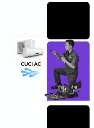 Teknisi AC sedang membersihkan AC dari kotoran dan debu yang menempel