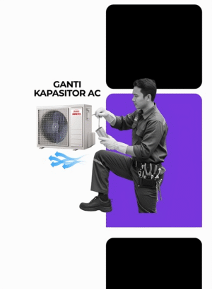 Jasa penggantian kapasitor AC rusak agar unit kembali menyala dengan normal.